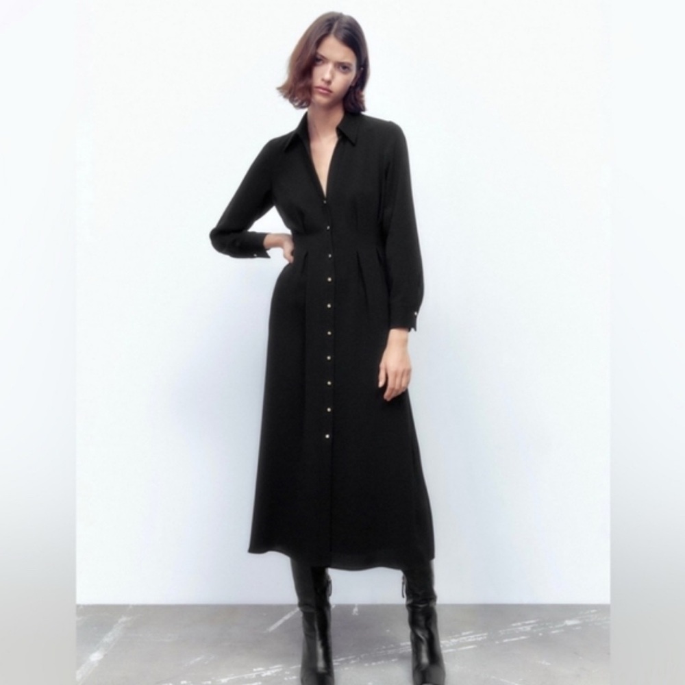 Zara Button Front Black Dress